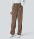 Pantalon décontracté en velours côtelé, taille haute, avec poche zippée