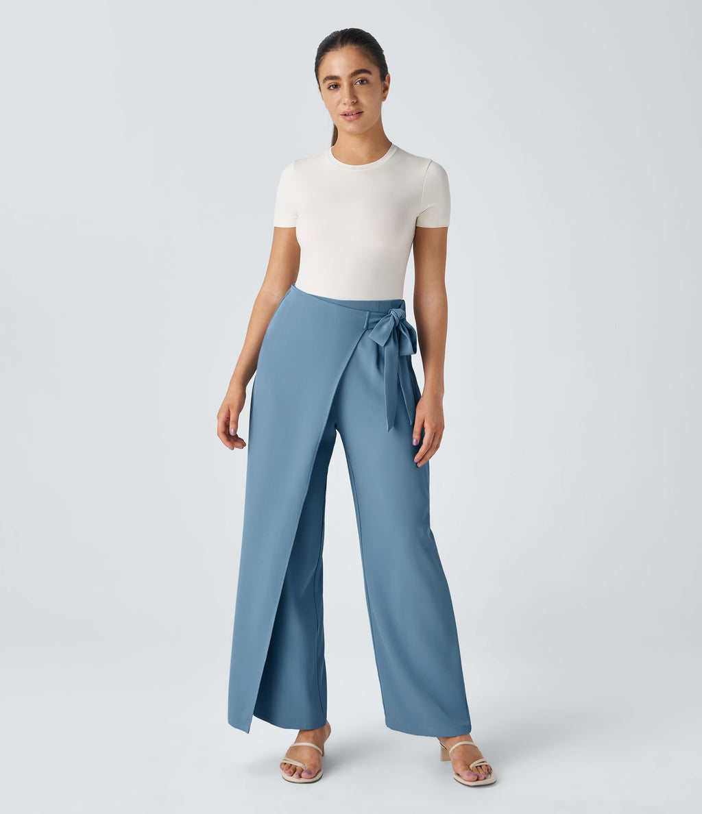 Pantalon Tailleur Large Fluide Taille Haute Fermeture Éclair Invisible