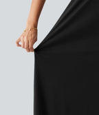 Robe longue décontractée col V style nuisette avec fente et poches
