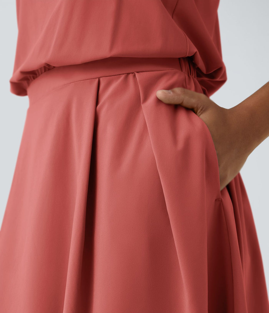 Breezeful™ Robe Casual Plissée à Bretelles Réglables Mini Dos Nu Découpée Poche Latérale Séchage Rapide