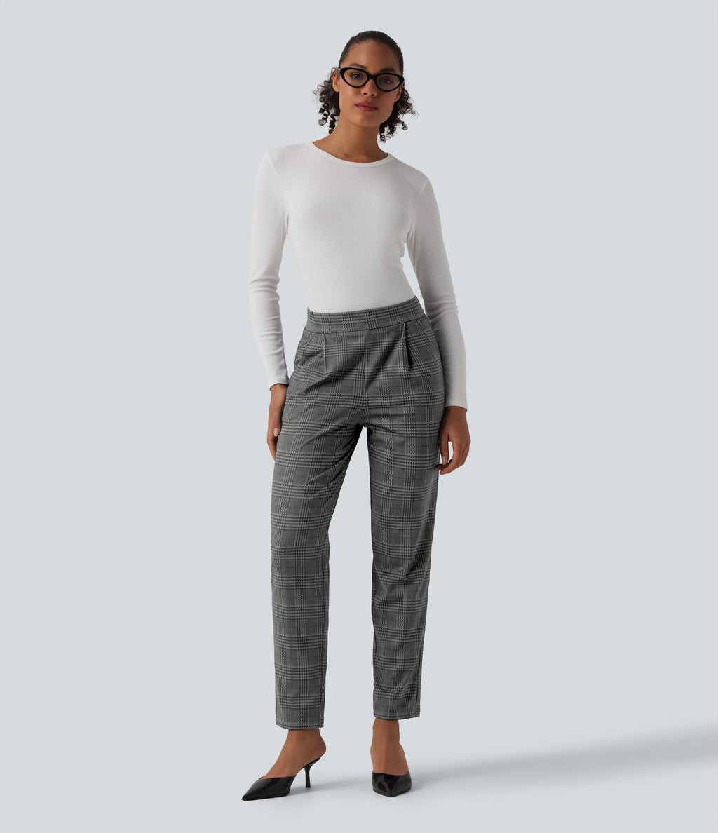 Pantalon tailleur Halara Flex™ fuselé à carreaux taille haute avec poches
