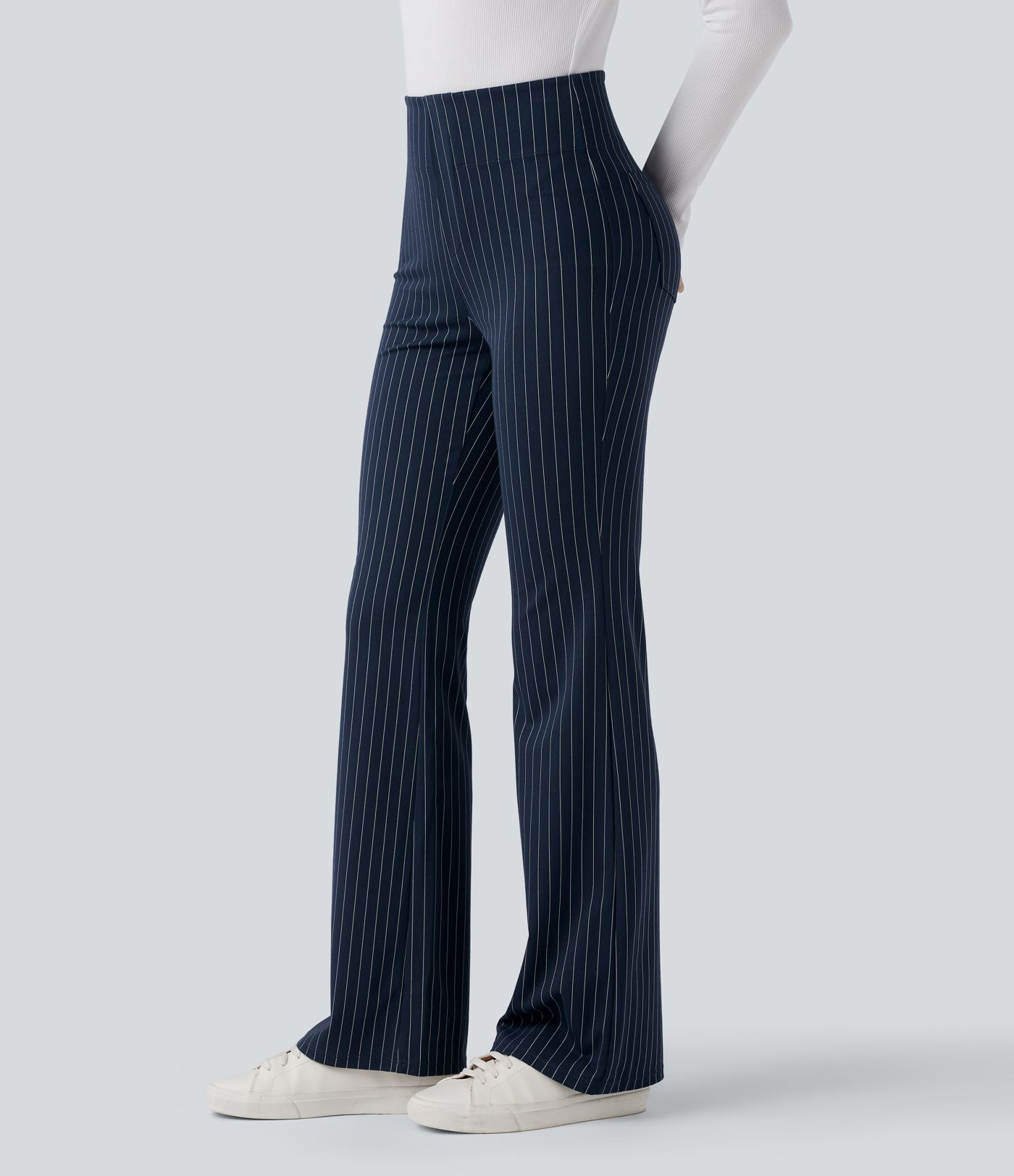 Halara Flex™ Pantalon tailleur évasé à rayures taille haute avec poches