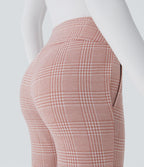 Halara Flex™ Pantalon tailleur Cintrés à Taille Haute avec Boutons Décoratifs Poches Latérales et Imprimé Pied-de-Poule
