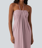 Robe longue dos nu col licou avec nœud et poches