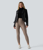 Pantalon polaire simili cuir extensible taille haute avec poches