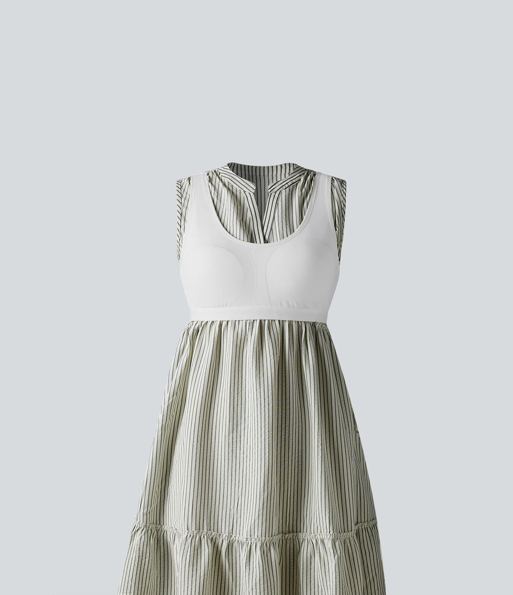 Robe midi rayée sans manches col V avec soutien-gorge intégré
