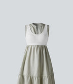 Robe midi rayée sans manches col V avec soutien-gorge intégré