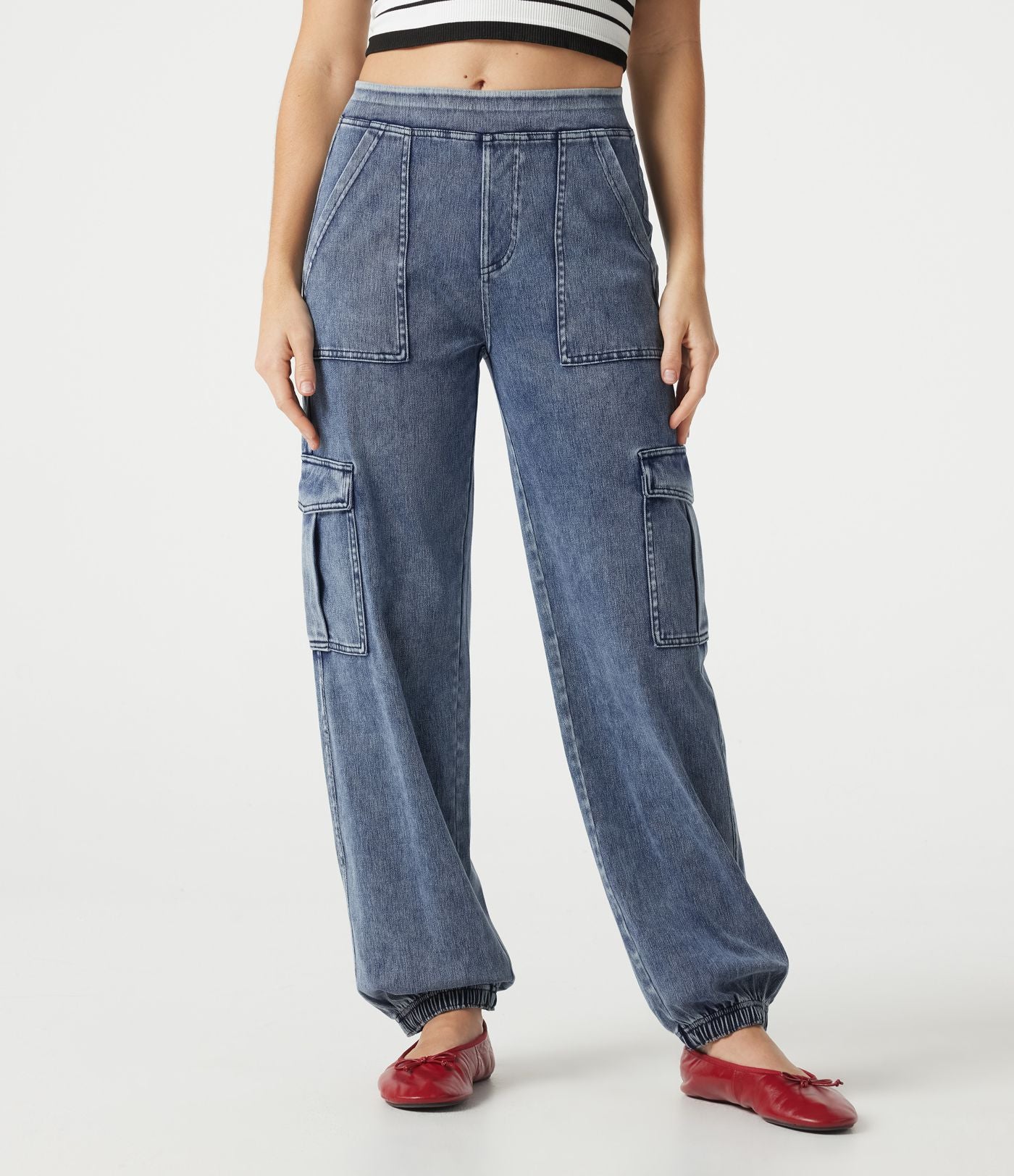 Jogging cargo casual en denim Halara Flex™ taille mi-haute avec poches
