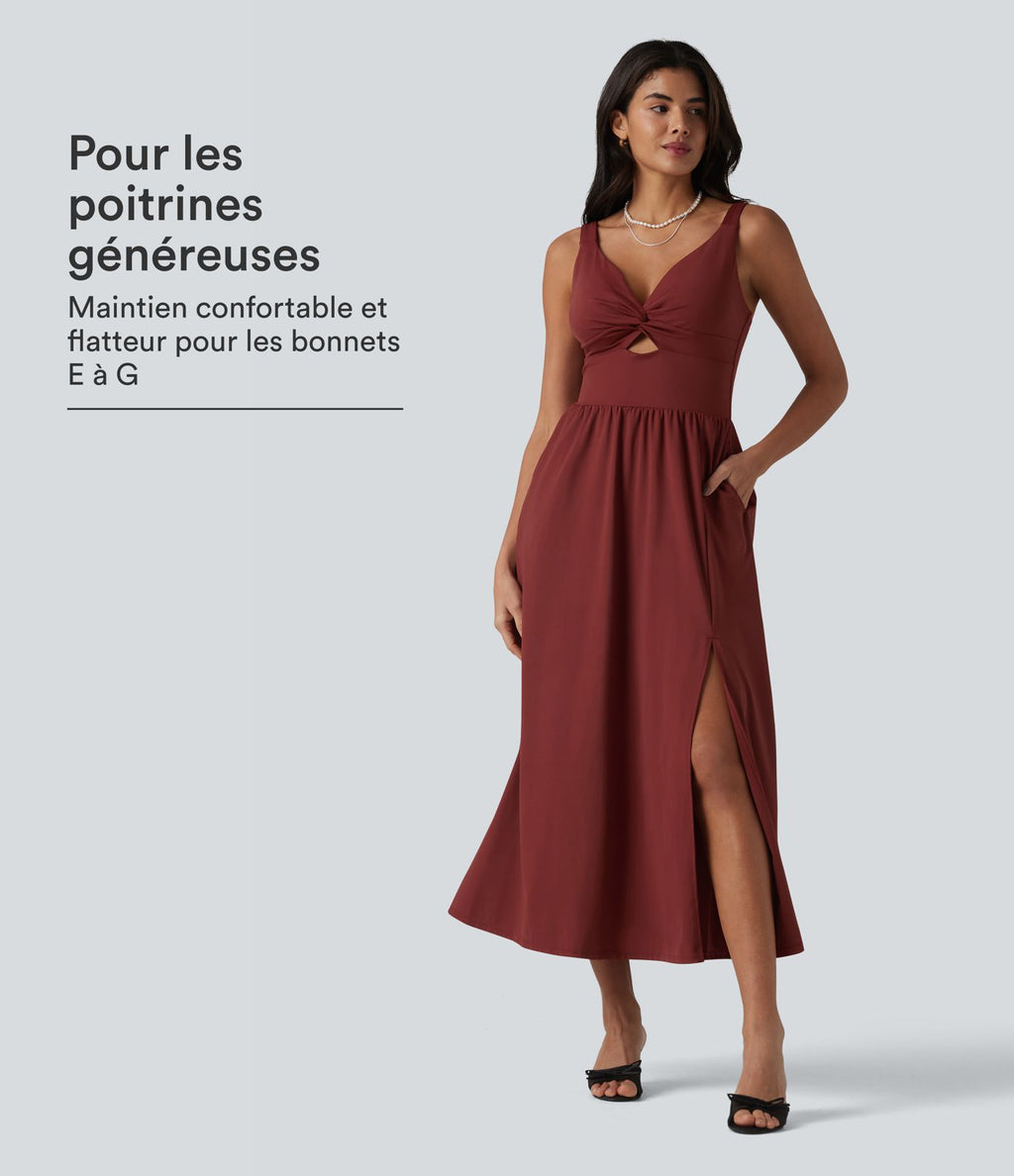 Robe midi SoftlyZero™ Airy effet frais InstantCool sans manches col V avec coques intégrées non amovibles et poches, bonnets E-G