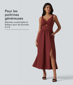 Robe midi SoftlyZero™ Airy effet frais InstantCool sans manches col V avec coques intégrées non amovibles et poches, bonnets E-G