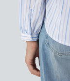Blouse décontractée col V asymétrique imprimé rayé