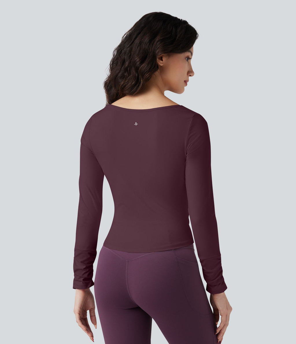 Haut de sport entraînement SoftlyZero™ Airy col carré manches longues froncé effet frais InstantCool