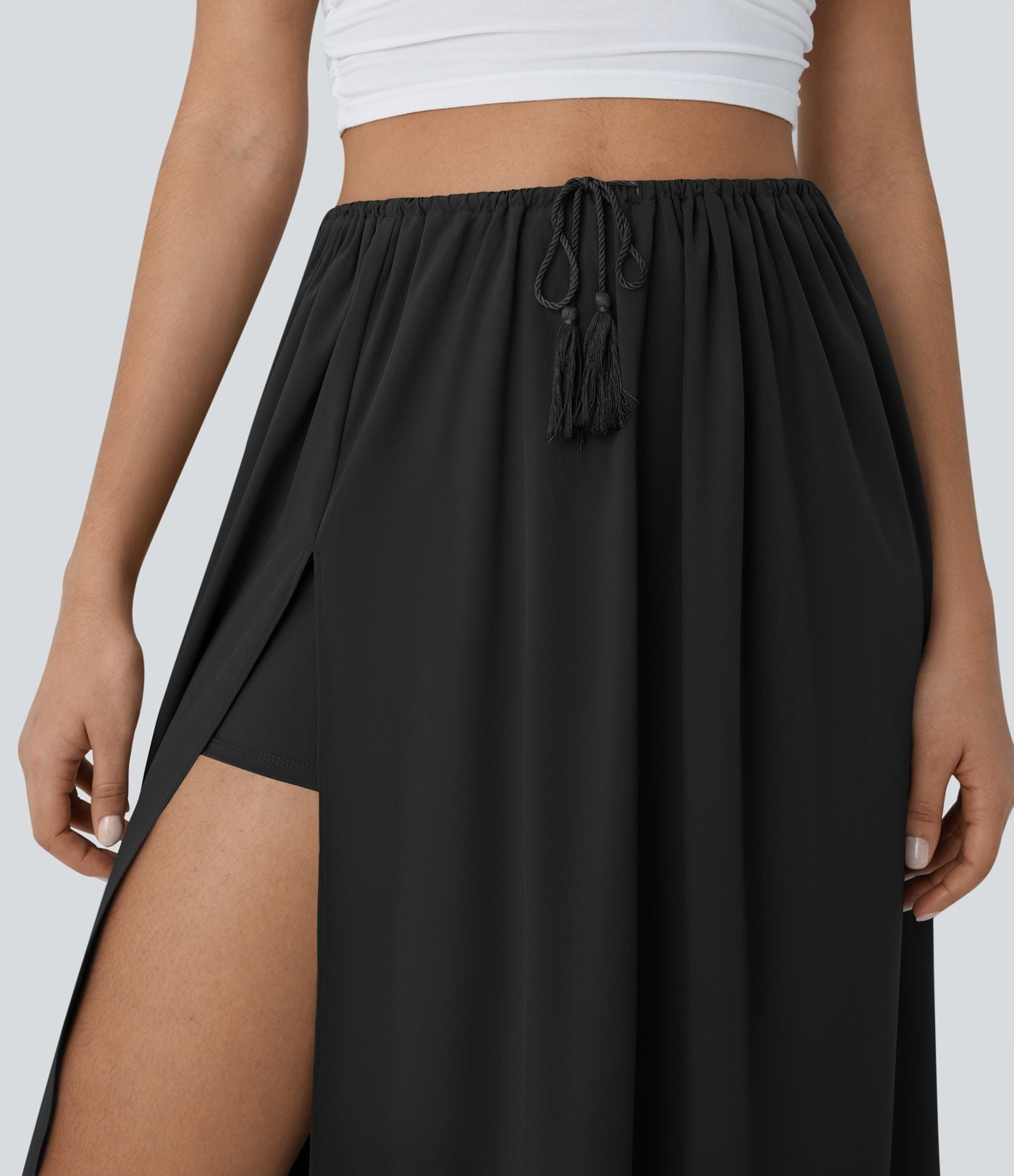 Jupe midi fluide fendue de plage 2 pièces taille haute à séchage rapide Breezeful™ avec cordon de serrage