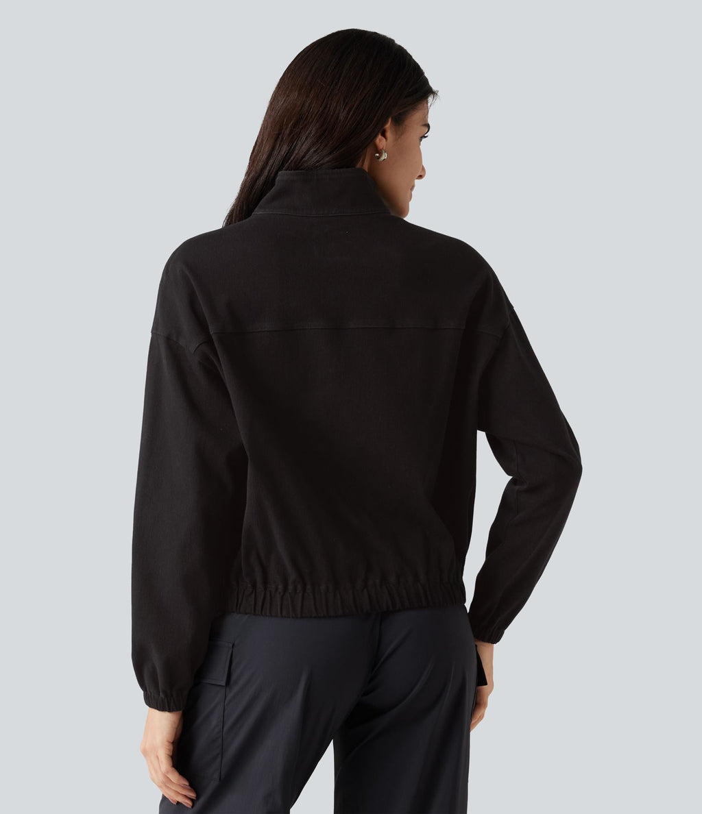 Veste en jean Halara Flex™ à col montant avec manches longues, zip et poches