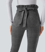 Pantalon tailleur skinny Halara Flex™ paper bag pied-de-poule carreaux taille haute à nœud avec poches