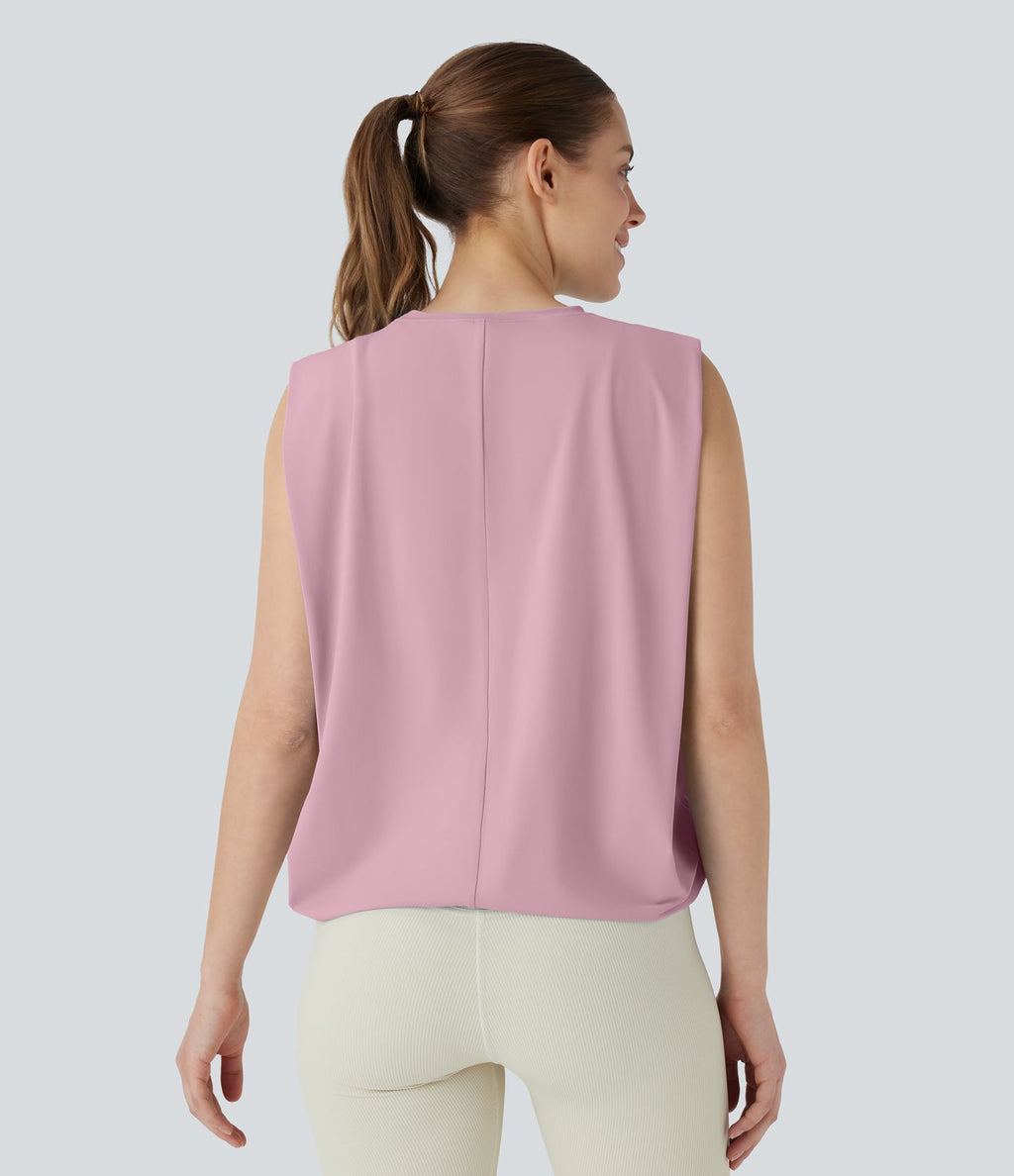 Débardeur de yoga col rond froncé, tissu rafraîchissant - Protection UPF50+