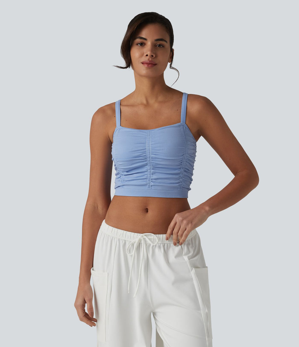 OneForm Seamless Flow Caraco de yoga crop froncé à dos croisé avec brassière intégrée sans couture