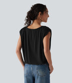 Top casual col V sans manches