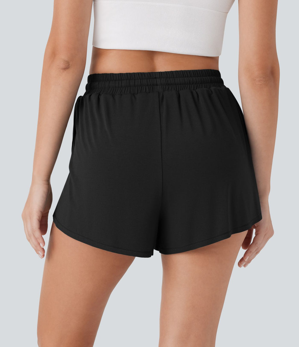 Short décontracté 2-en-1 taille haute avec cordon de serrage et poche latérale