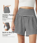 Short casual 2-en-1 à rayures en tissu gaufré taille haute 12,5 cm avec poches