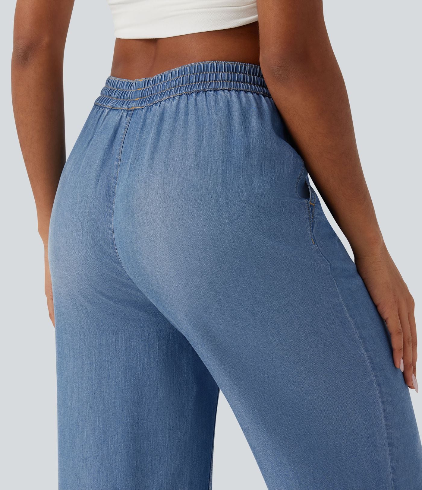 Jean large décontracté drapé taille mi-haute en lyocell avec cordon de serrage et poches