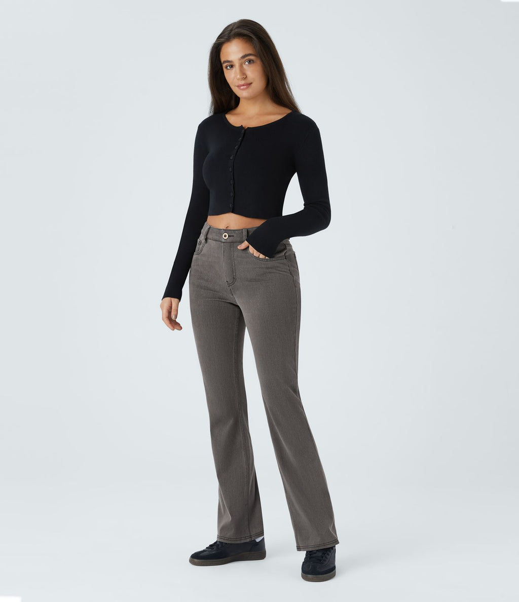 Halara Flex™ Jean Évasé Casual Taille Mi-haute Tricot Extensible Boutonnés Poches