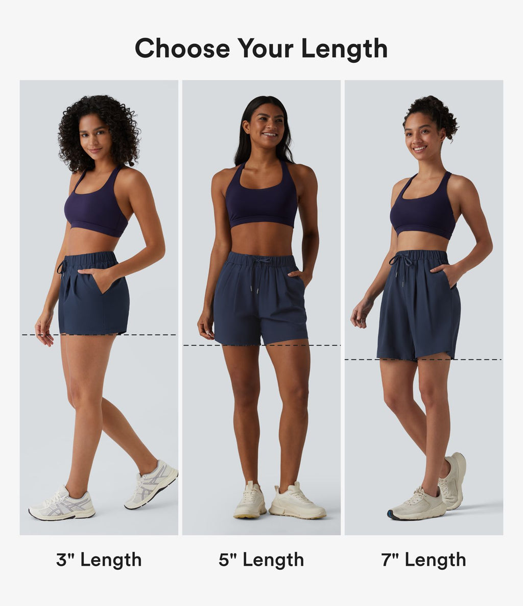 Short 7,5cm Casual à Taille Moyenne avec Ceinture Élastique Cordon de Serrage et Poches Latérales Ruchées