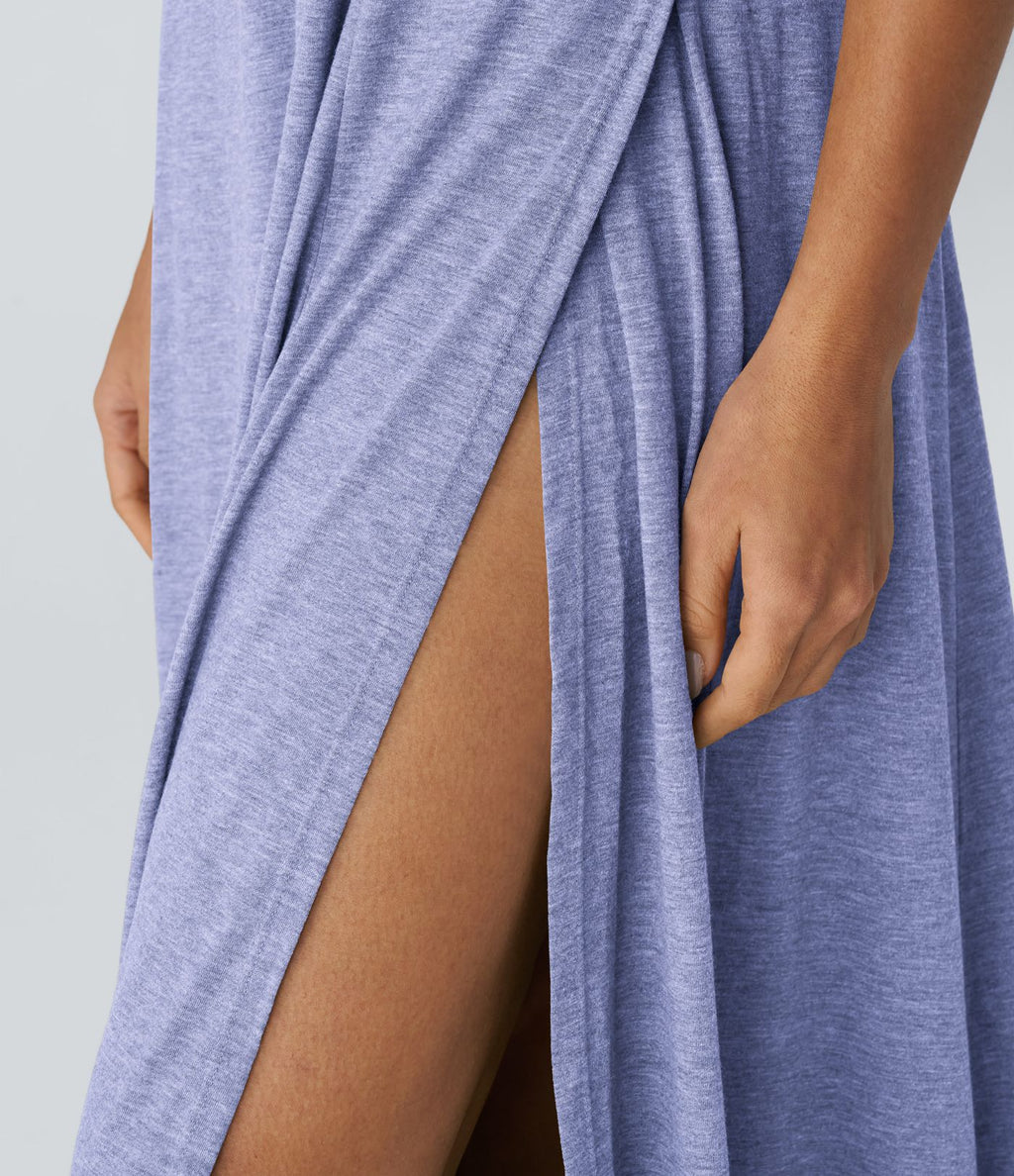 Robe Casual Débardeur Longue Fluide Fendue Dos Nu à Col en U
