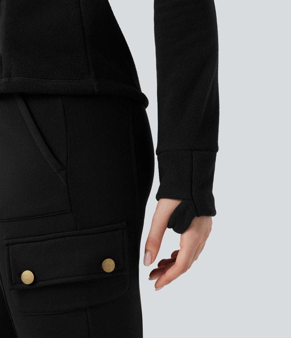 Veste randonnée col cheminée manches longues avec trous pour pouces et poches