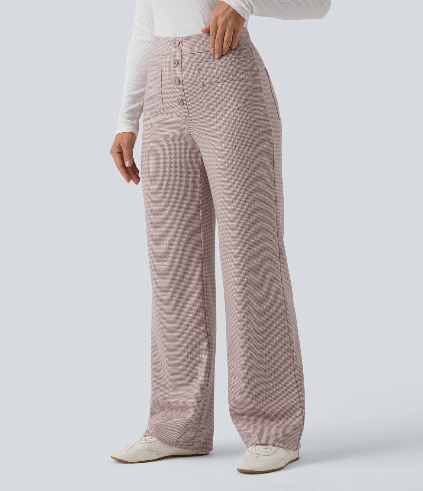 Halara Flex™ Pantalon tailleur pied-de-poule coupe droite taille haute avec poches