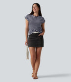 T-shirt casual col rond manches courtes rayé en maille