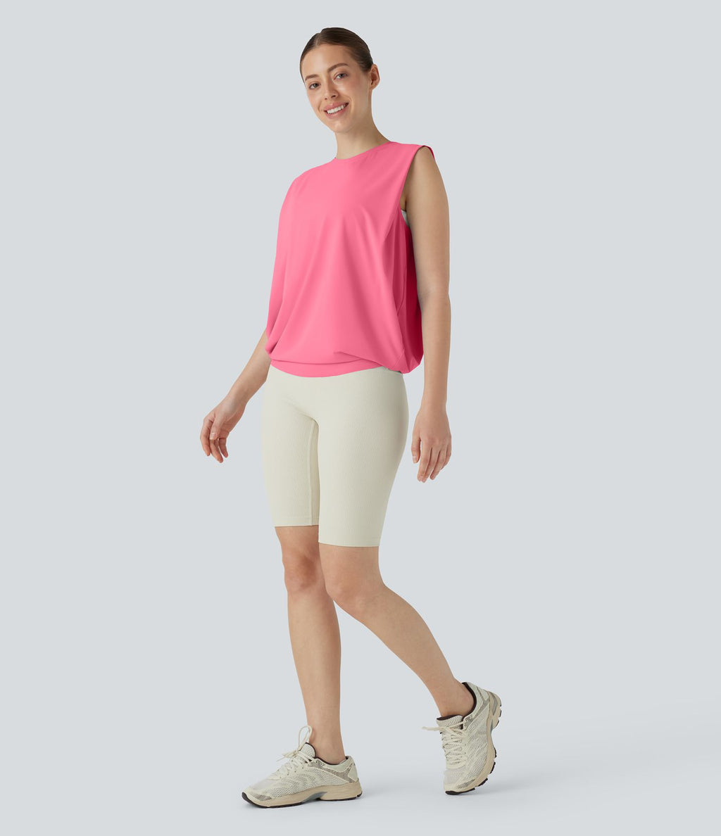 Débardeur de yoga col rond froncé, tissu rafraîchissant - Protection UPF50+