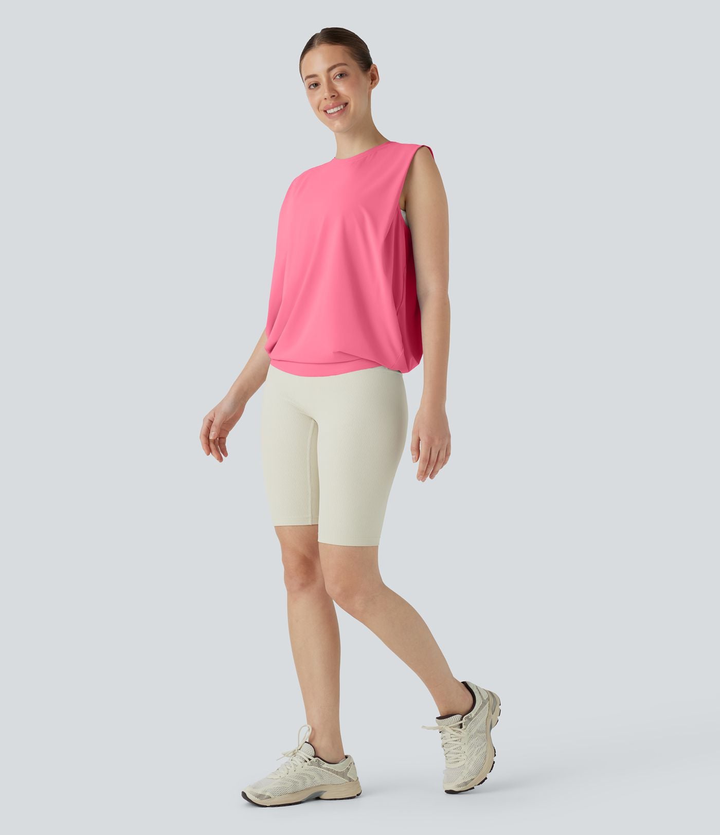 Débardeur de yoga col rond froncé, tissu rafraîchissant - Protection UPF50+
