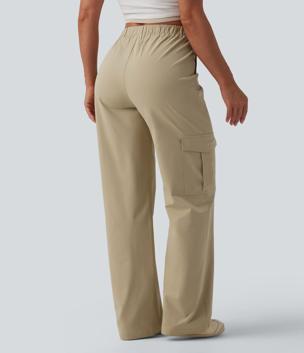 Pantalon décontracté coupe droite taille mi-haute avec poches