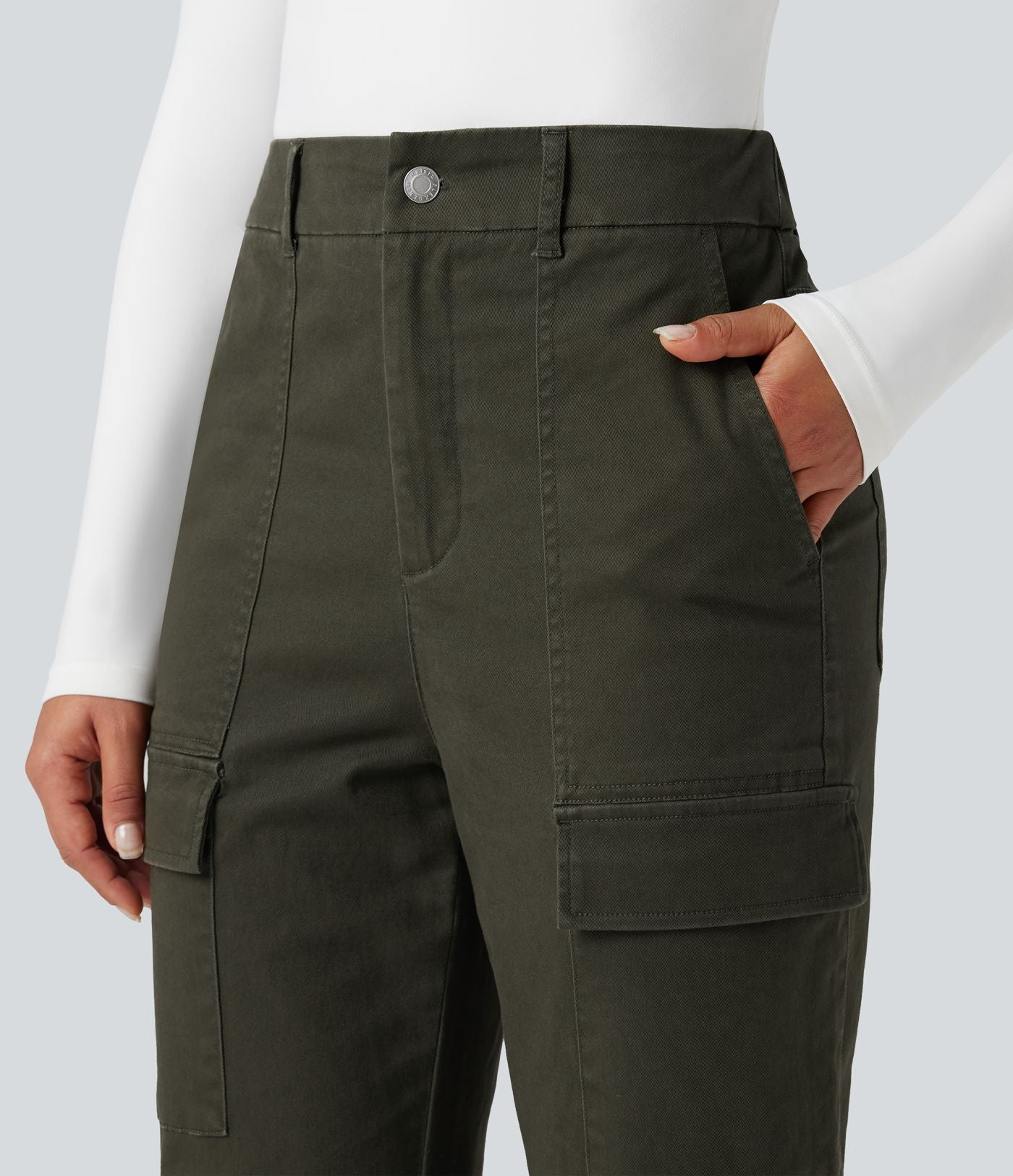 Jogging cargo chino coton taille haute avec poches