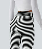 Pantalon évasé décontracté taille haute gainant à rayures en tissu gaufré avec cordon de serrage et poches