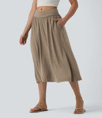 Jupe midi casual fluide croisée taille haute avec poches