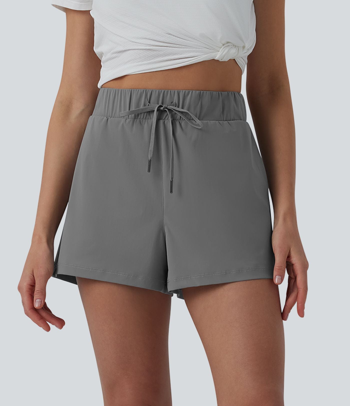 Short de running taille haute effet frais InstantCool et séchage rapide avec poches,cordon réglable, 6,5 cm, protection solaire UPF40+