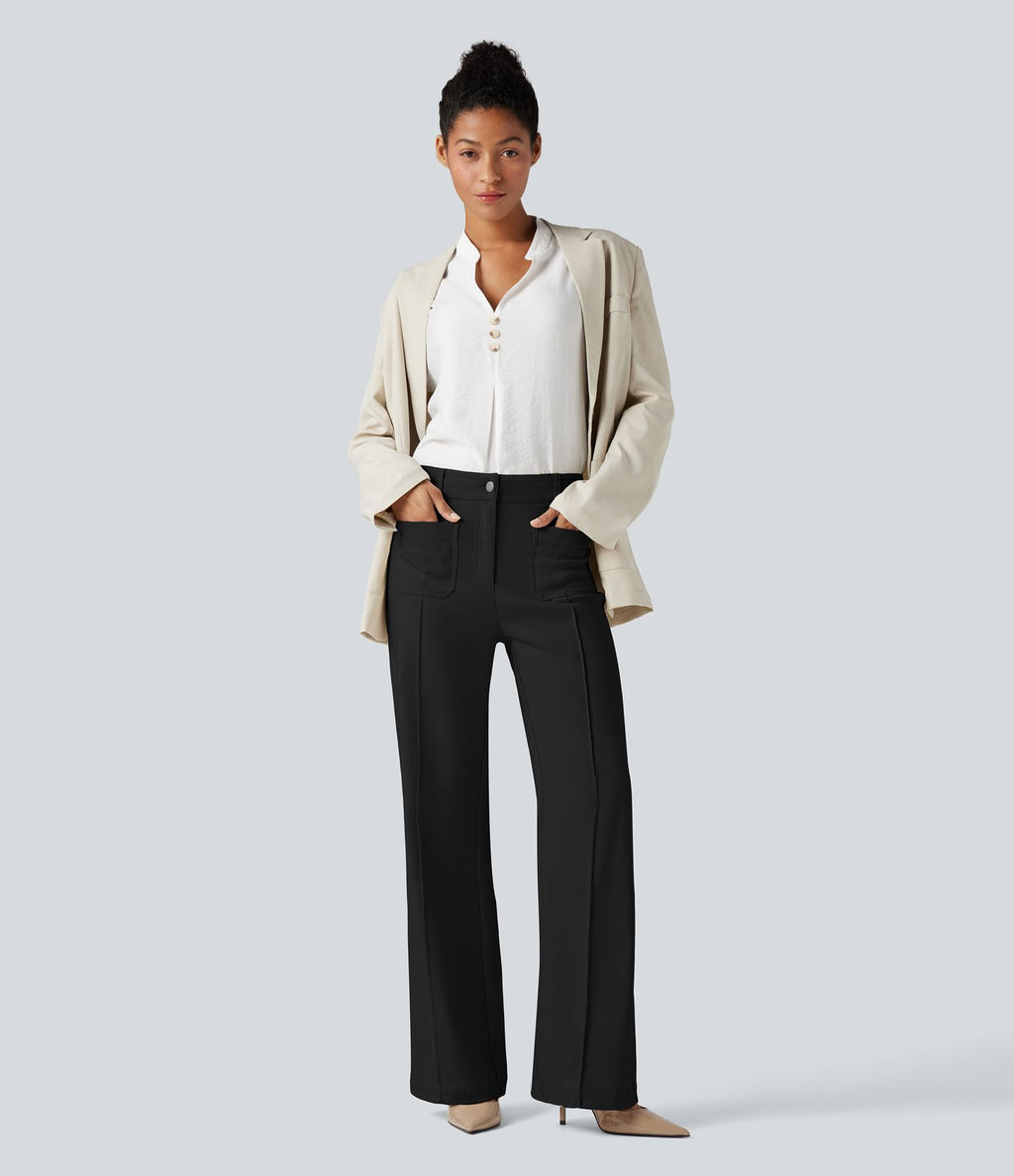 Pantalon tailleur évasé taille haute avec poches