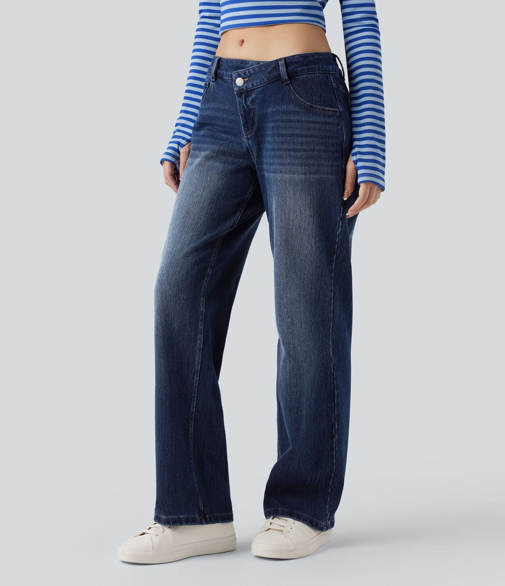 Jean décontracté Halara Flex™ asymétrique jambe droite taille basse avec poches