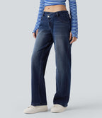 Jean décontracté Halara Flex™ asymétrique jambe droite taille basse avec poches
