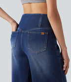 Halara Flex™ Jean large casual taille haute croisée ventre plat, avec poches