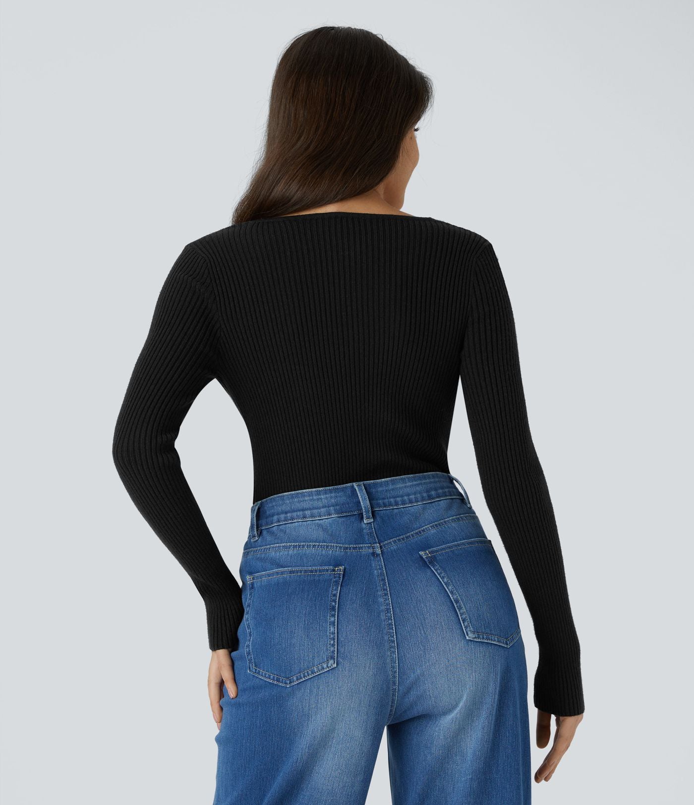Pull décontracté moulant à col cœur et manches longues