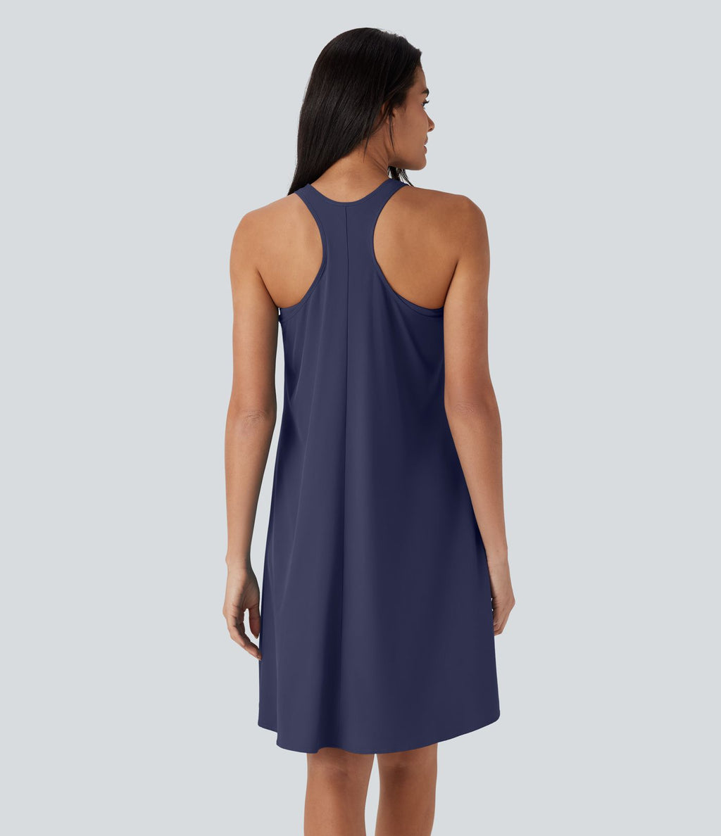 Robe décontractée mini fluide Breezeful™ à dos nageur, poches latérales, ourlet asymétrique et séchage rapide