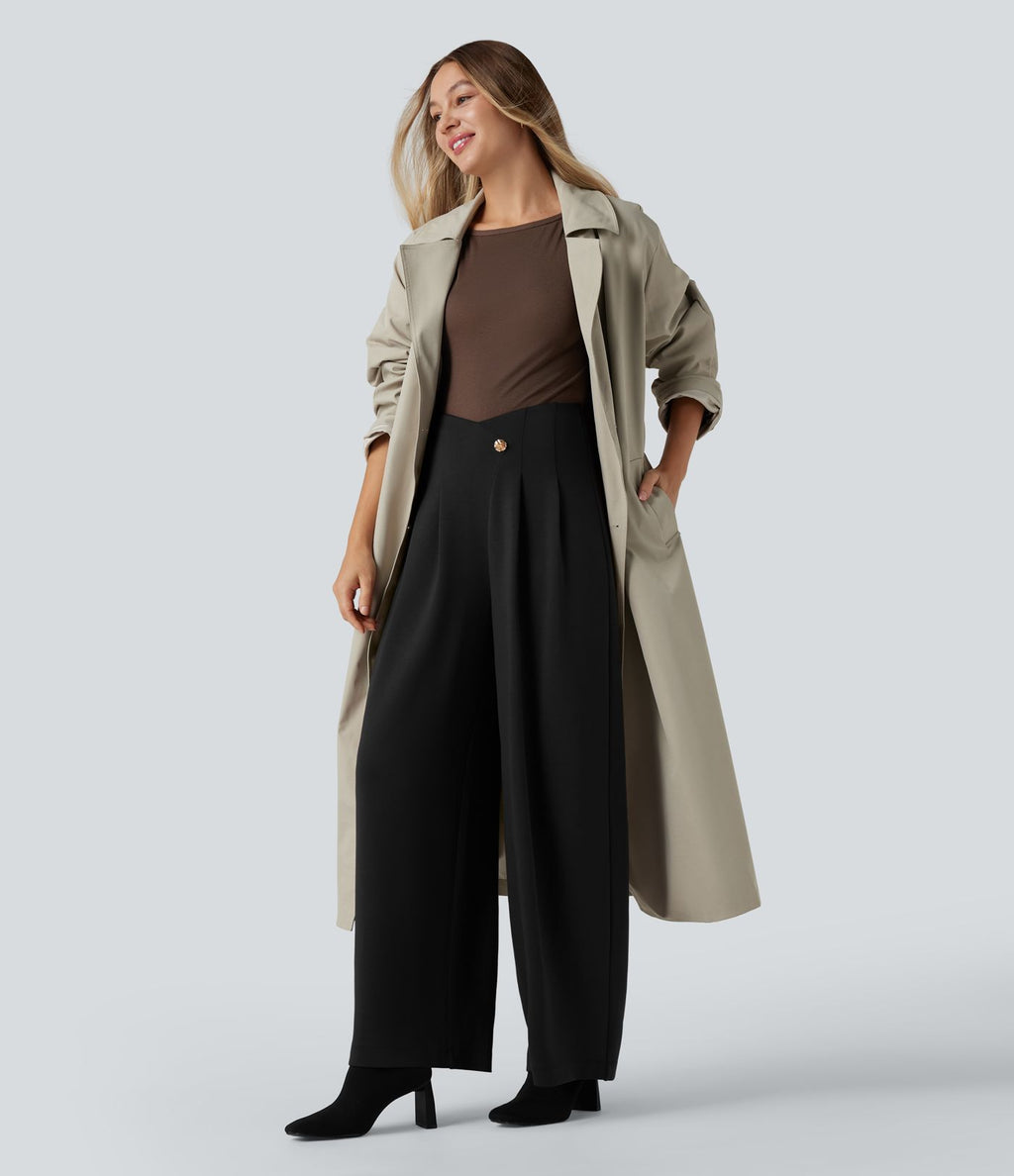 Pantalon tailleur SpacerTek™ taille super haute, jambe large croisée