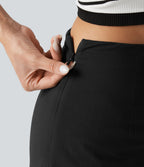 Jupe décontractée taille haute en lin extensible 2-en-1 avec fermeture éclair invisible et fente