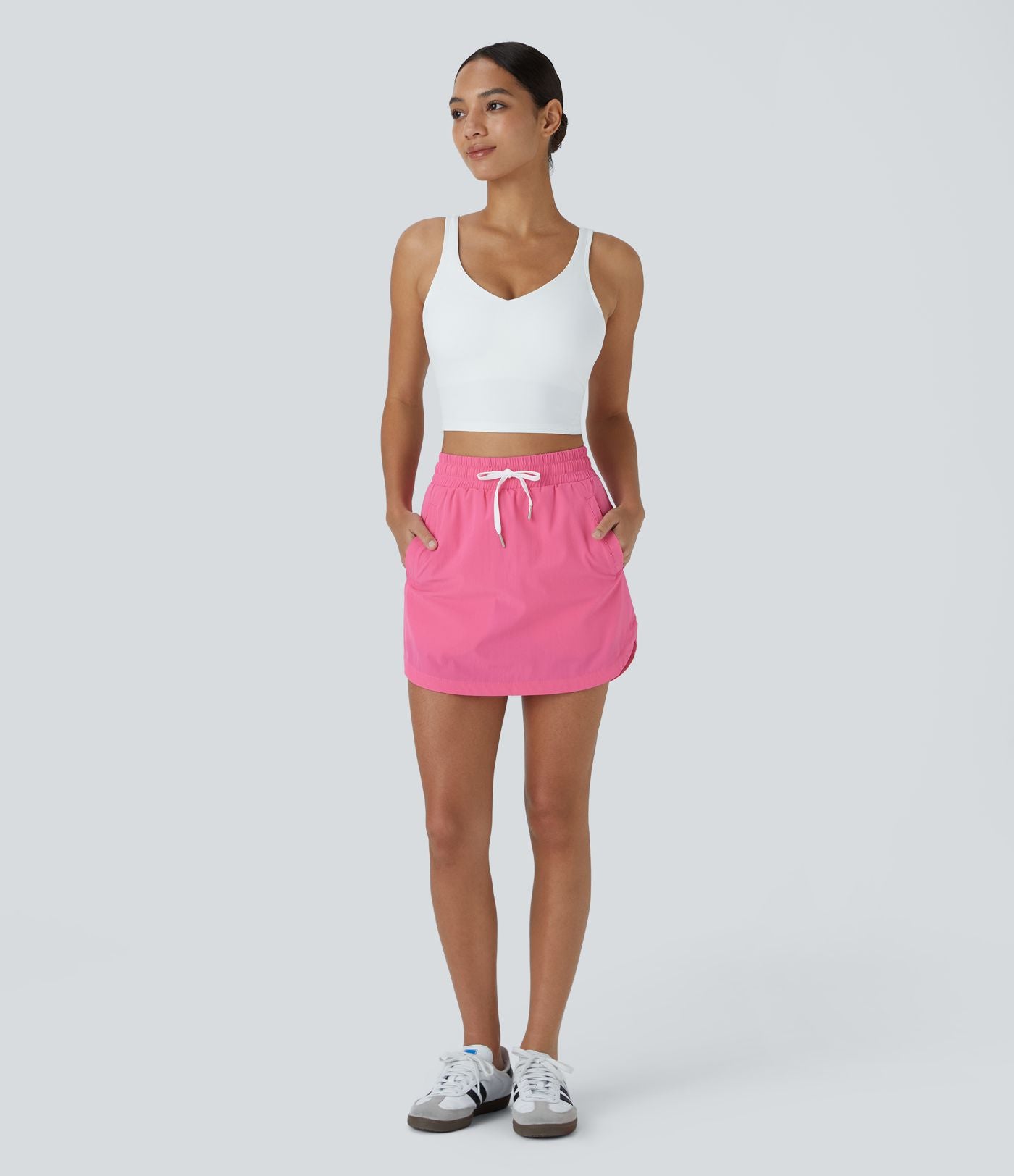 Mini-Jupe Golf Taille Haute Cordon de Serrage Poches Latérales Ourlet Courbé 2 en 1