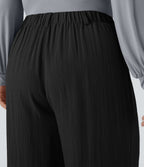 Pantalon décontracté palazzo large effet lin, taille haute, grande taille, avec poches