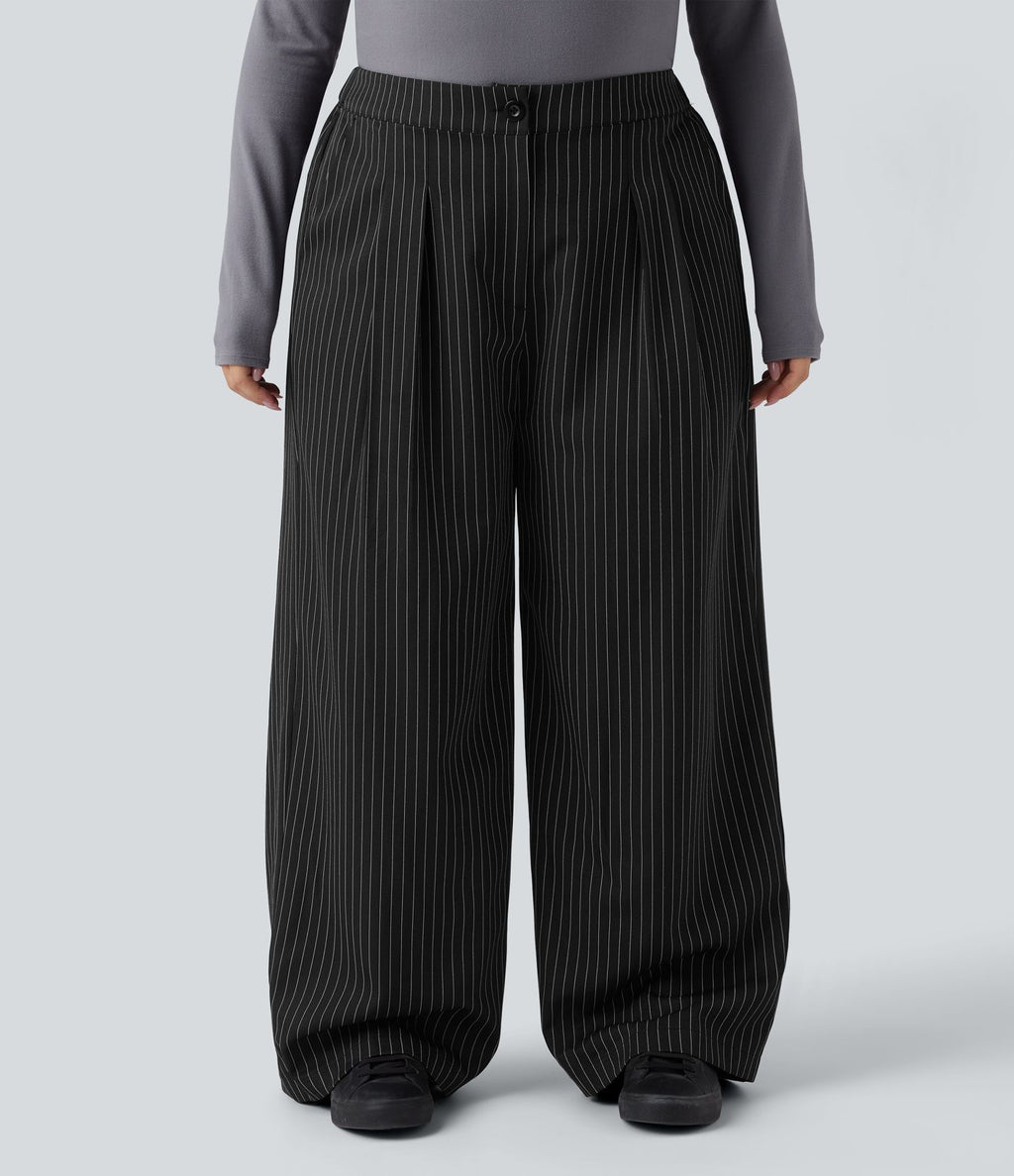 Pantalon tailleur large grande taille taille haute à rayures avec poches