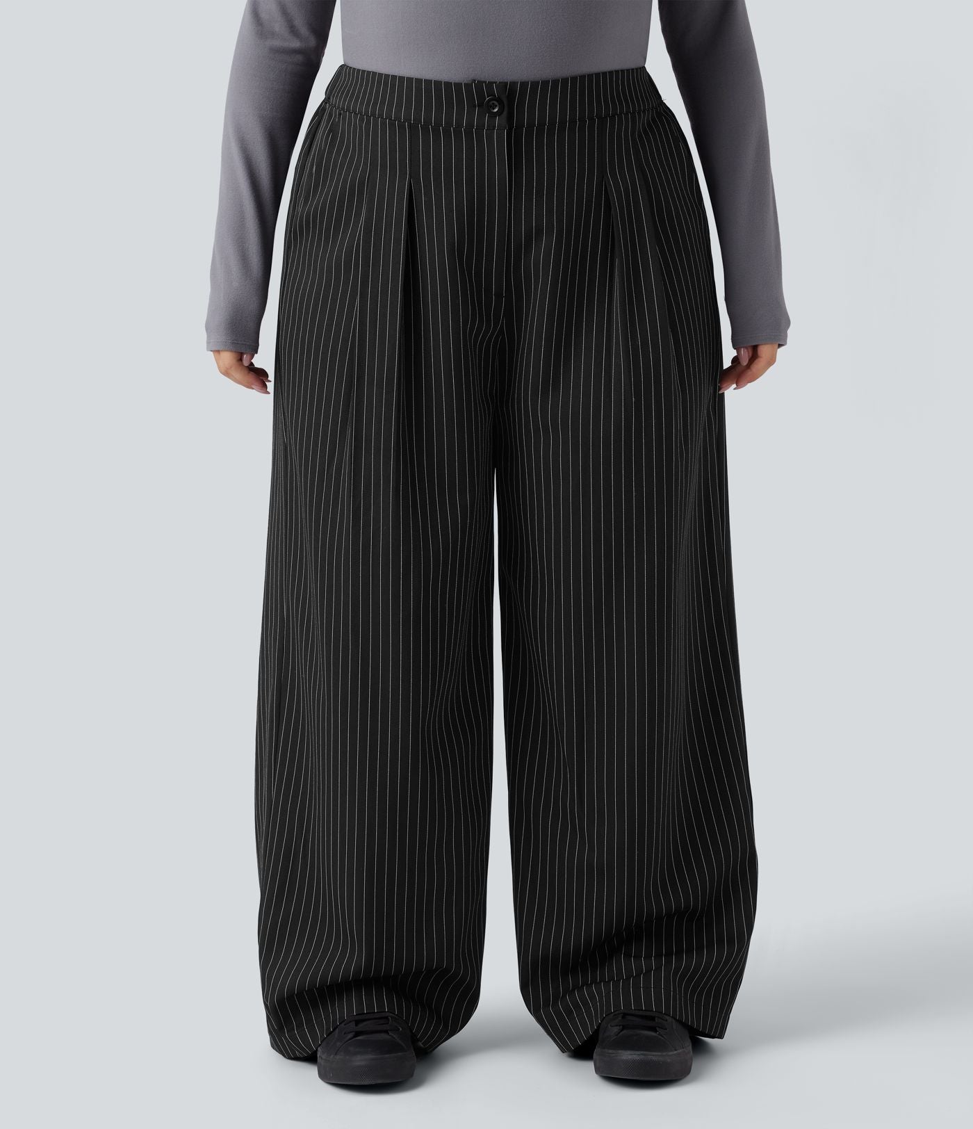 Pantalon tailleur large grande taille taille haute à rayures avec poches